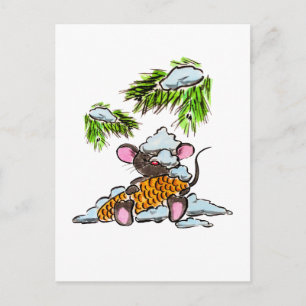 Christmas and New Year mouse with a cone Postcard
