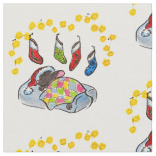 Christmas and New Year mouse with stockings Fabric