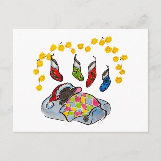 Christmas and New Year mouse with stockings Postcard (Front)