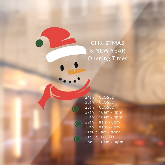 Christmas and New Year Opening Hours Santa Snowman Window Cling (Sheet 2)