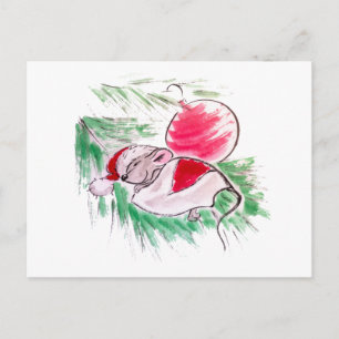 Christmas and New Year sleeping little mouse Postcard