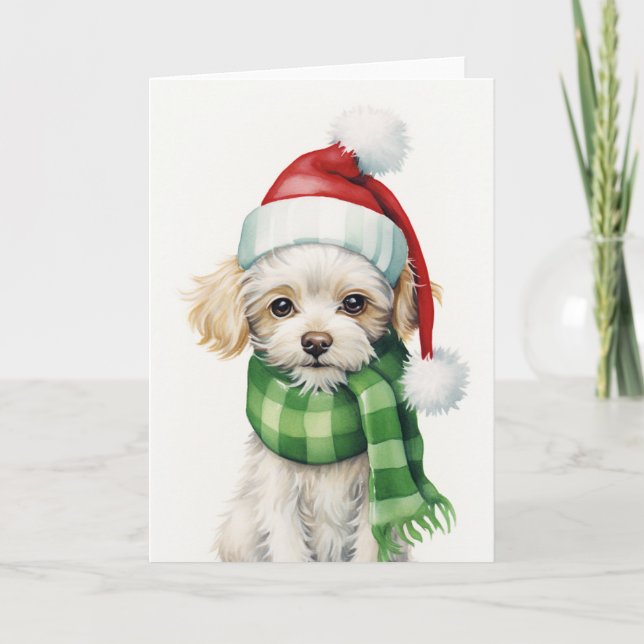 Christmas and Santa Dog, Holiday Dog, Lhasa  (Front)