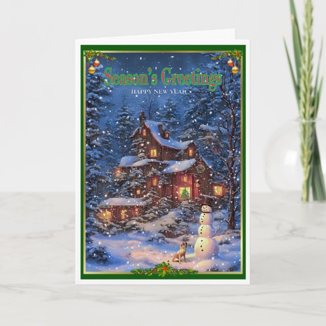 Christmas and the dog and snowman card (Front)