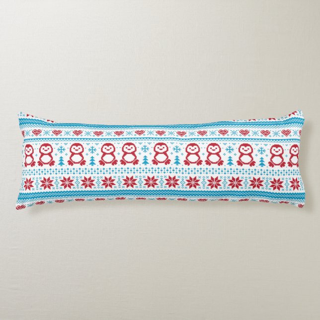 Christmas and Winter knitted pattern Body Cushion (Front)