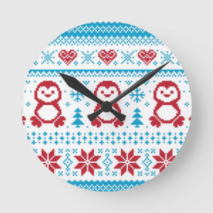 Christmas and Winter knitted pattern Round Clock