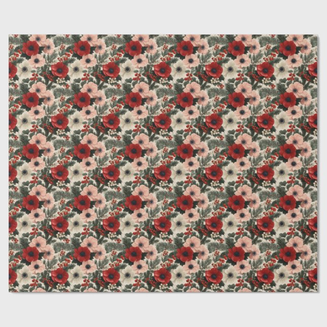 Christmas Anemone Floral Background holiday  Wrapping Paper (Flat)