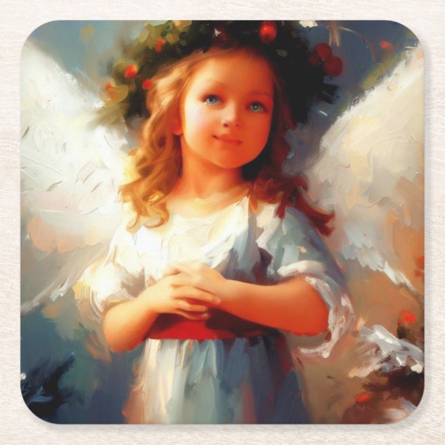 Christmas Angel 1 Square Paper Coaster (Front)