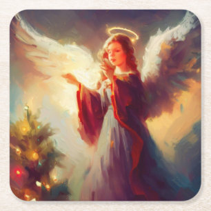 Christmas Angel 3 Square Paper Coaster