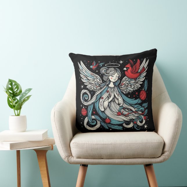 Christmas Angel and Cardinal Cushion (Chair)