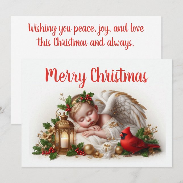 Christmas angel and cardinal holiday card (Front/Back)