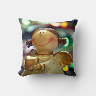 Christmas Angel and Coloured Lights Throw Pillow