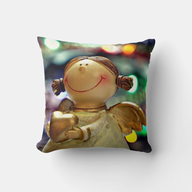 Christmas Angel and Coloured Lights Throw Pillow (Front)