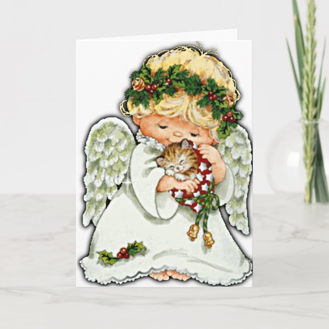 Christmas Angel And Kitten Holiday Card (Front)