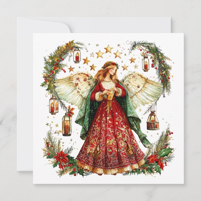 Christmas Angel and night stars Holiday Card (Front)