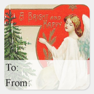 Christmas Angel and Tree Vintage Gift Tag