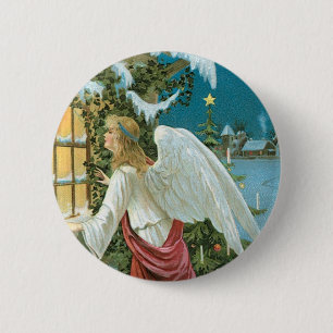 Christmas Angel at the Window 6 Cm Round Badge