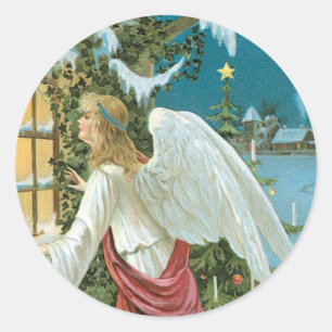 Christmas Angel at the Window Classic Round Sticker