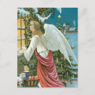Christmas Angel at the Window Holiday Postcard
