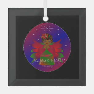 Christmas Angel Baby Praying Joyeux Noel Glass Tree Decoration