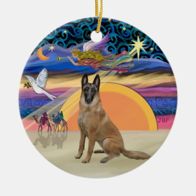 Christmas Angel - Belgian Malinois Ceramic Tree Decoration (Front)