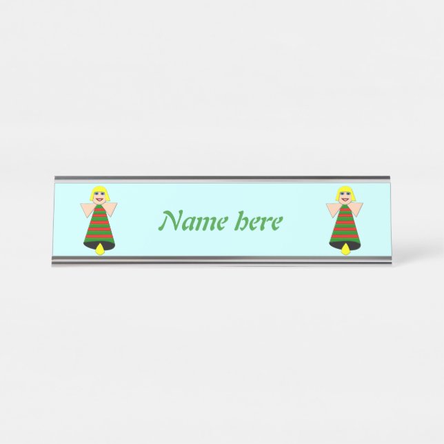 Christmas Angel Bell Personalised Desk Name Plate (Front)