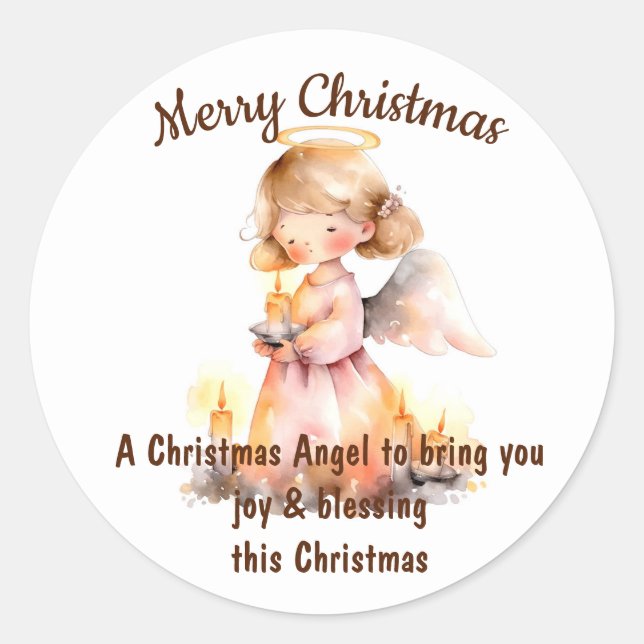 Christmas Angel Blessing Classic Round Sticker (Front)