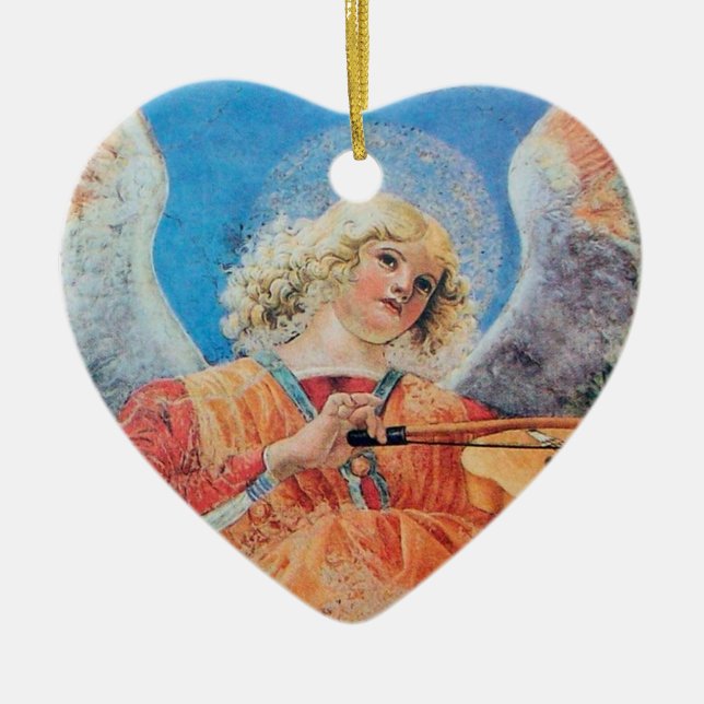 CHRISTMAS ANGEL Blue Sapphire Heart Ceramic Tree Decoration (Front)