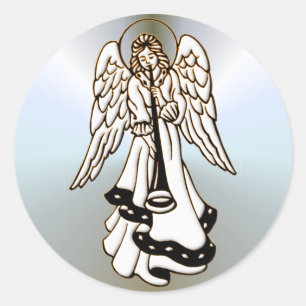 Christmas Angel Brass Trumpet Classic Round Sticker