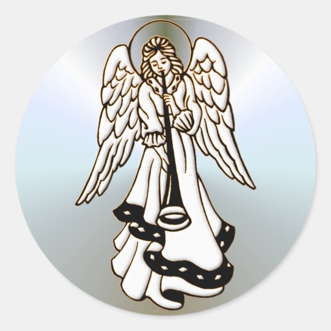 Christmas Angel Brass Trumpet Classic Round Sticker (Front)