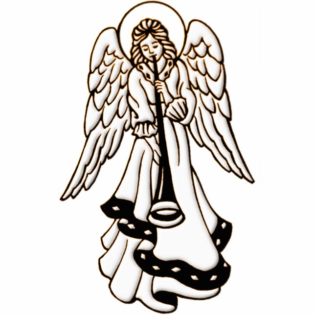 Christmas Angel Brass Trumpet Standing Photo Sculpture (Front)