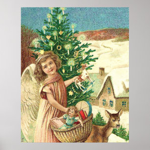 Christmas angel bringing toys poster