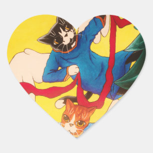 Christmas Angel Cherub Cats Heart Sticker