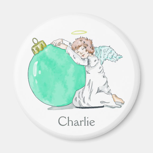 Christmas Angel custom name magnet (Front)