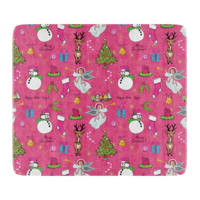 Christmas angel,deer and snowman cutting board (Front)