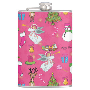 Christmas angel,deer and snowman hip flask
