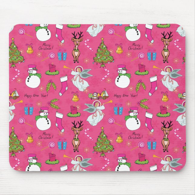 Christmas angel,deer and snowman mouse mat (Front)