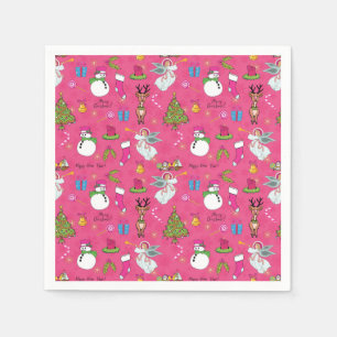 Christmas angel,deer and snowman napkin