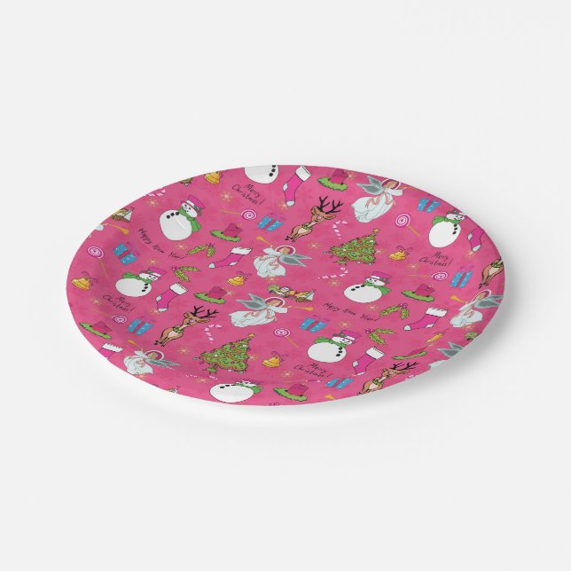 Christmas angel,deer and snowman paper plate (Angled)