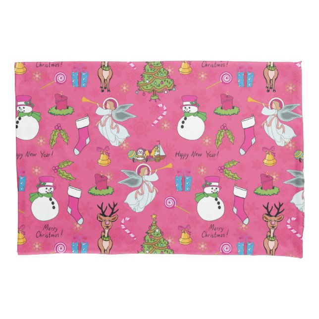Christmas angel,deer and snowman pillowcase (Front)