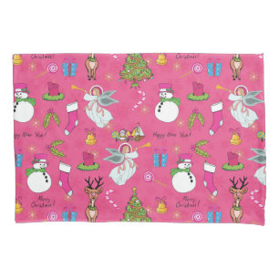 Christmas angel,deer and snowman pillowcase