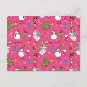 Christmas angel,deer and snowman postcard