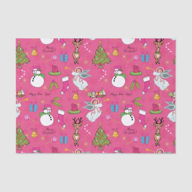 Christmas angel,deer and snowman tissue paper (Front)