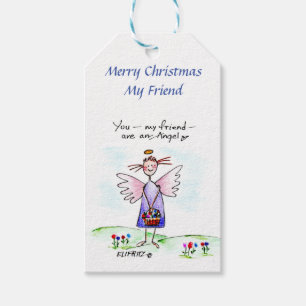 Christmas Angel Drawing Purple "You My Friend" Gift Tags