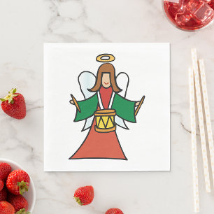 Christmas Angel Drummer Holiday Music Design  Napkin