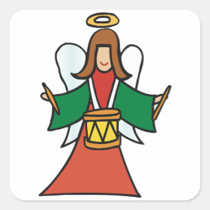 Christmas Angel Drummer Holiday Music Design Square Sticker