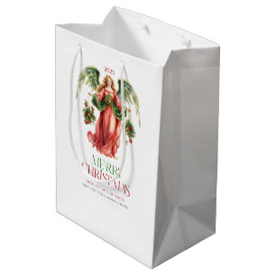 Christmas Angel Fancy Merry Christmas Typography  Medium Gift Bag