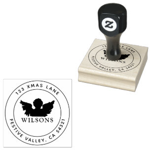 Christmas Angel Festive Holiday Address  Rubber Stamp