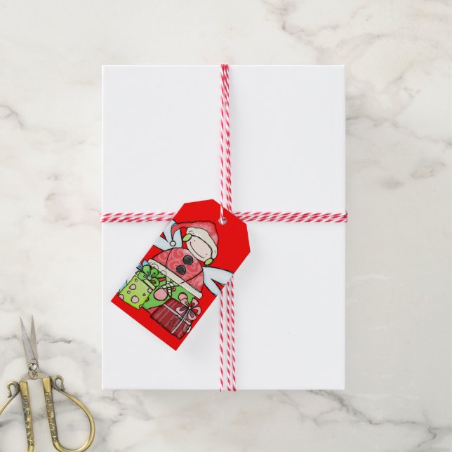 Christmas Angel Gift Tags Santa Red (With Twine)