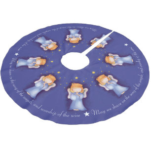 Christmas angel girl pray blue christmas brushed polyester tree skirt