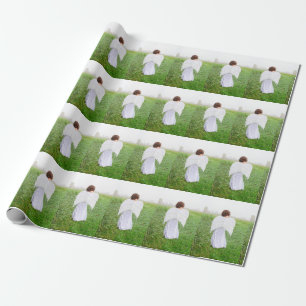 Christmas Angel Girl White Green Holiday Wrapping Paper